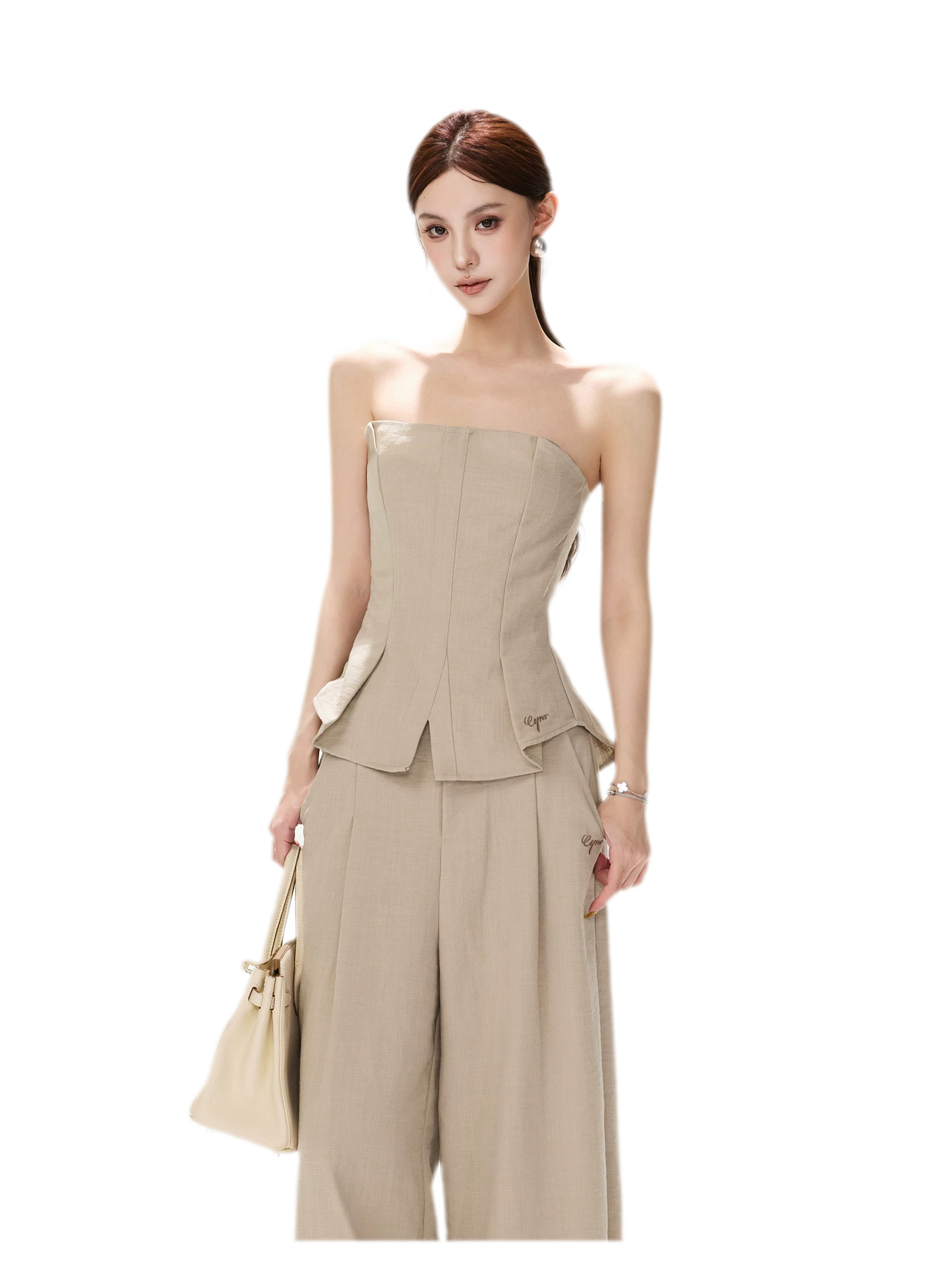 Pleated Ruffle Bustier Trouser Set