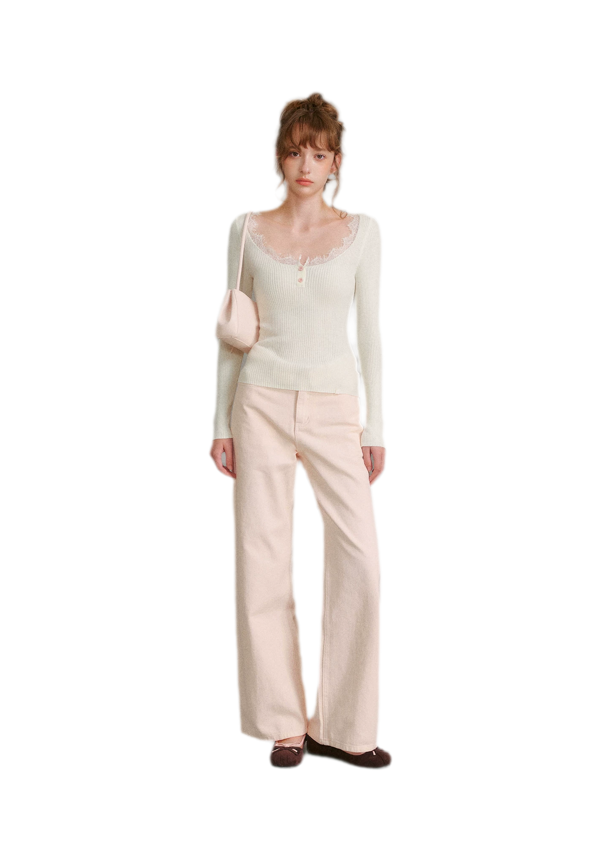 Cotton Lace-Trim Wide-Leg Jeans