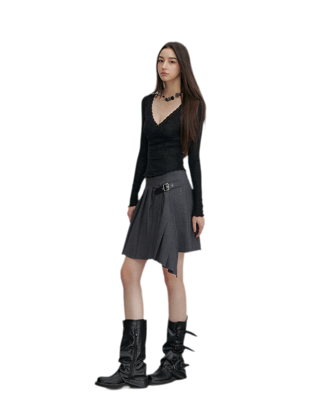 Asymmetric Pleated Strap Skirt