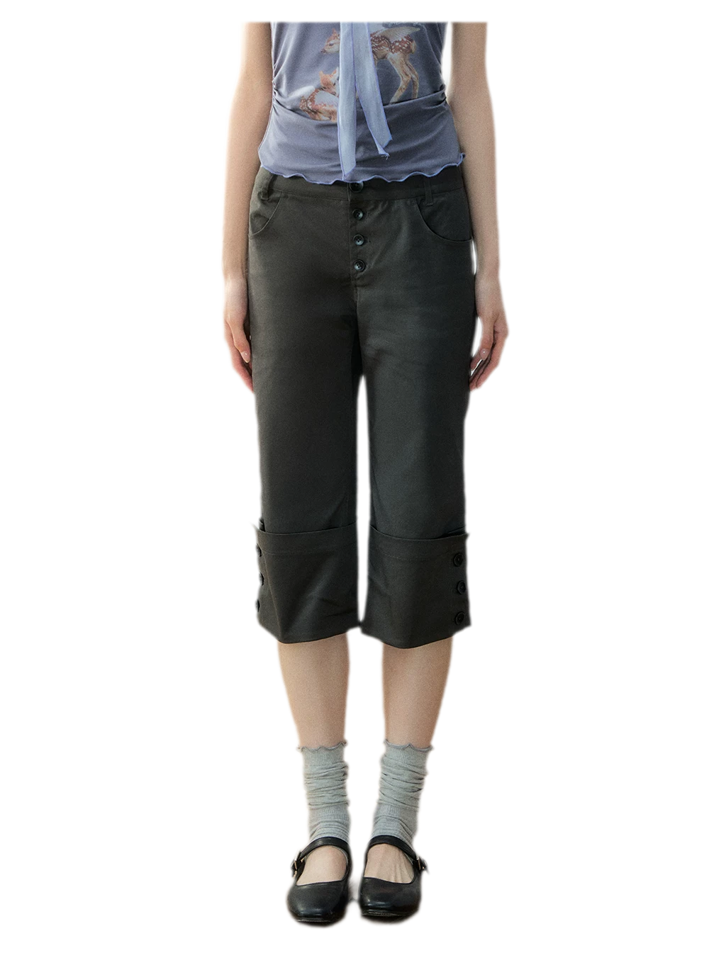 Vintage Turn-Up Cropped Pants