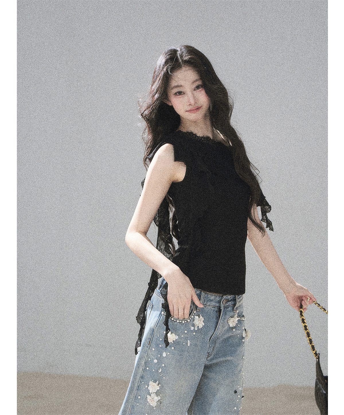 Lace One-Shoulder Crop Tee