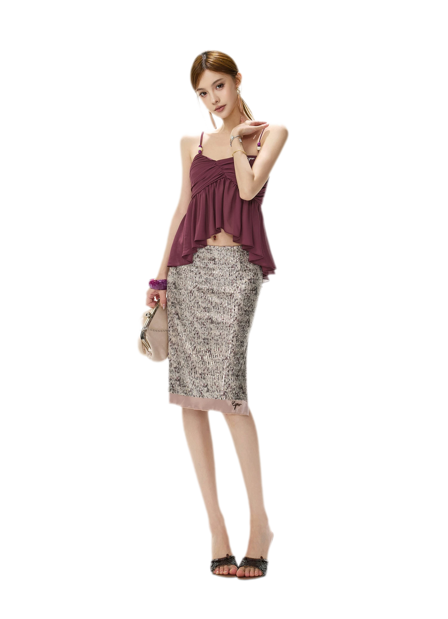 Beaded Ruffle Cami Top