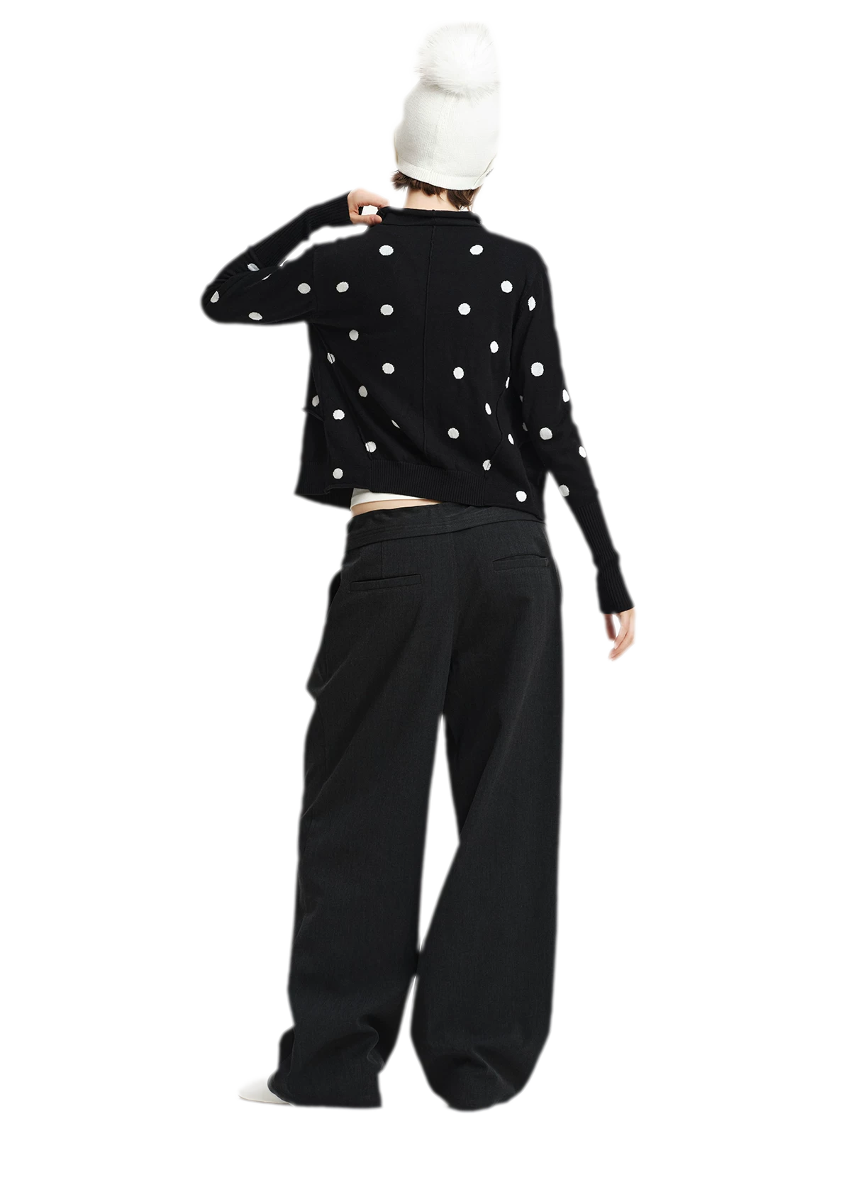 Cardigan in maglia drappeggiato a pois