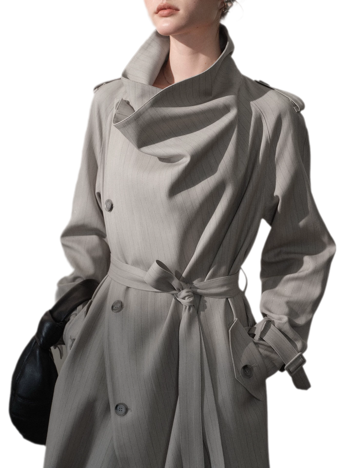 Silver-Thread Striped Long Trench Coat