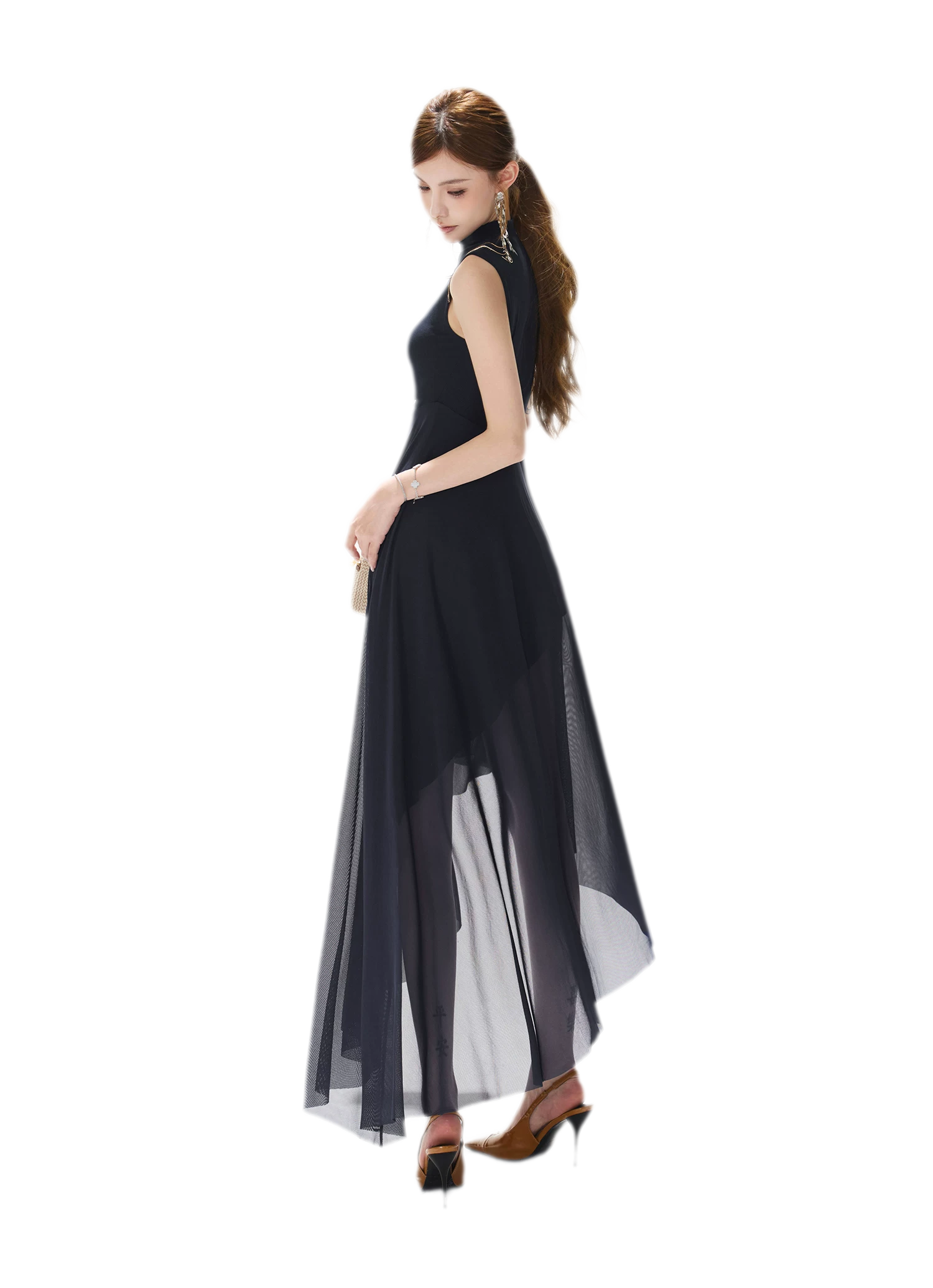 Mesh Splice Midi Dress