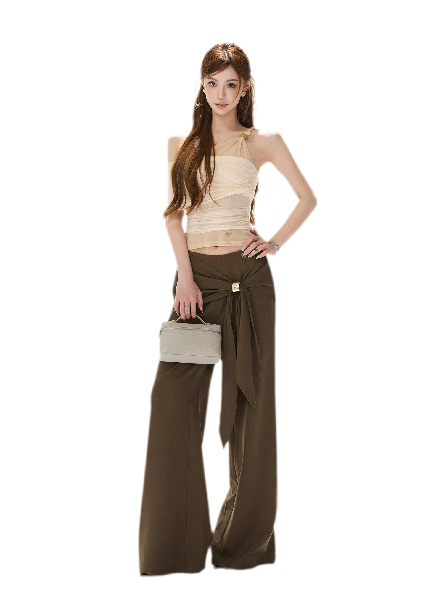 Twist Belt Wide-Leg Pants