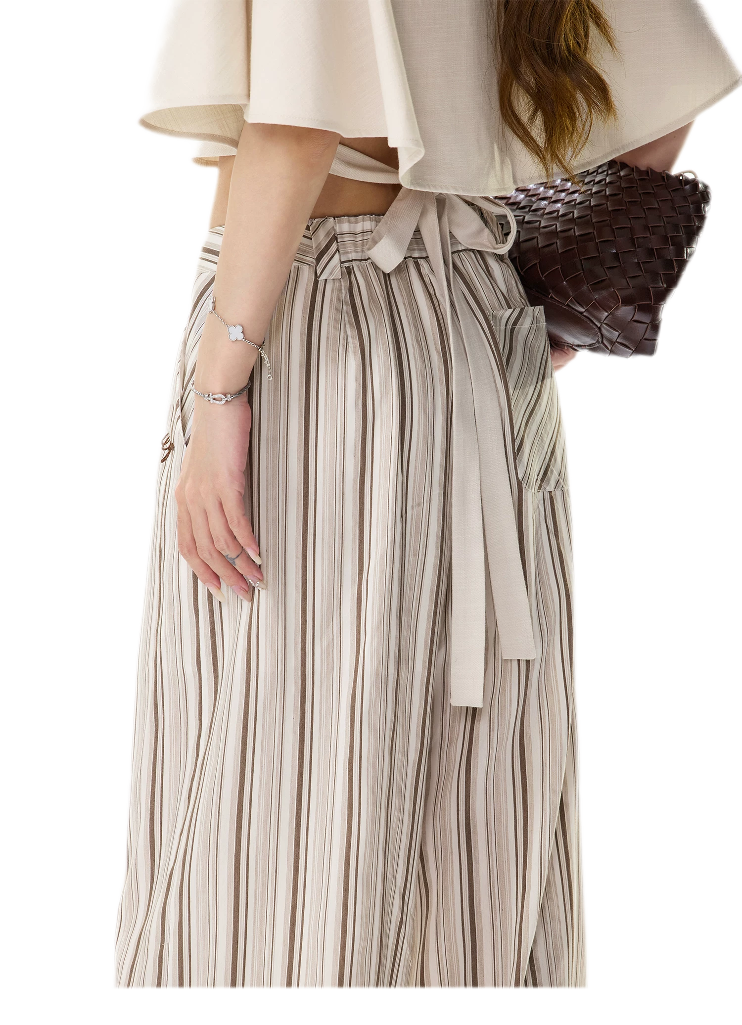 Tencel Stripe Wide-Leg Pants