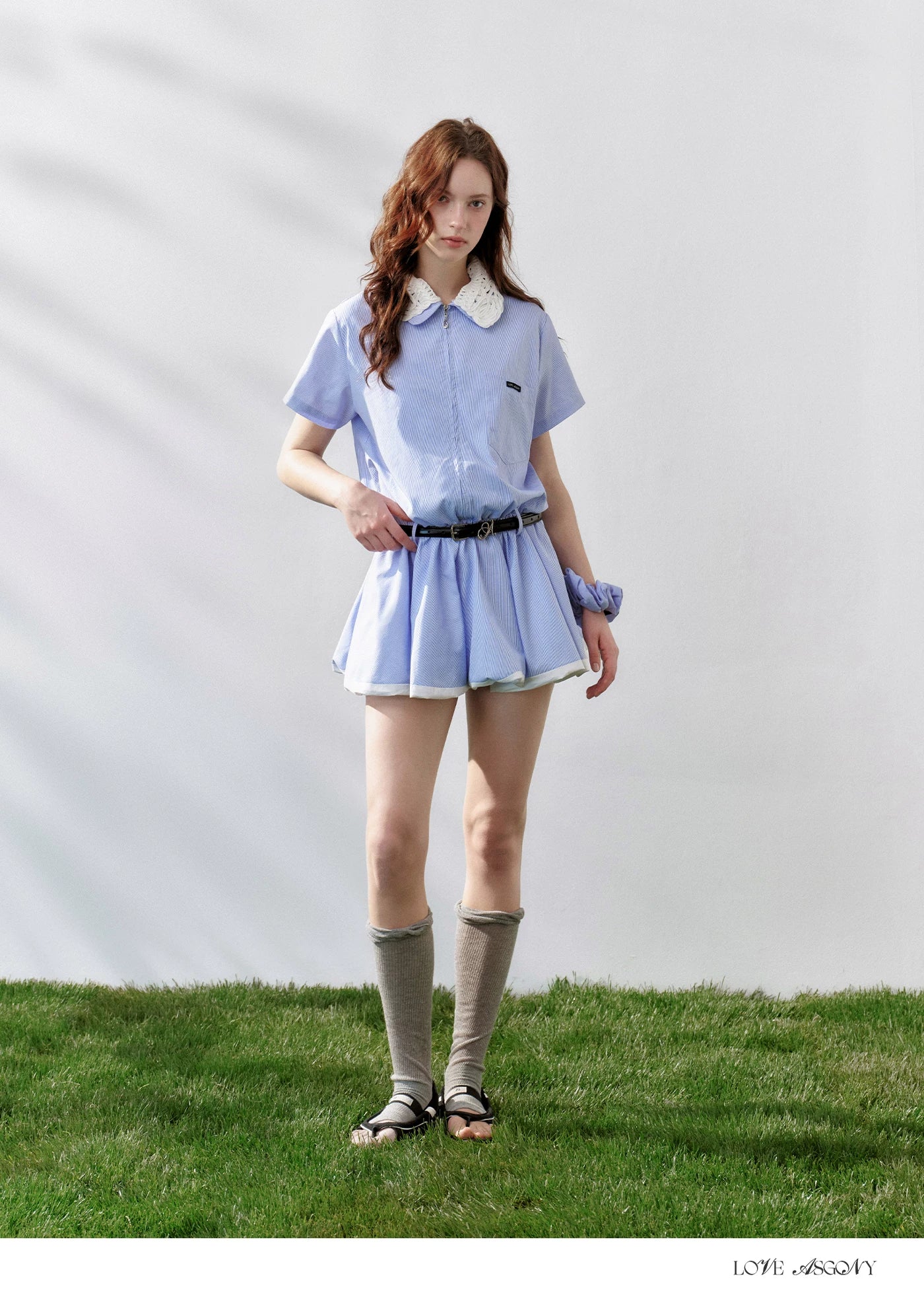 Lace Collar Half-Zip Waist Dress