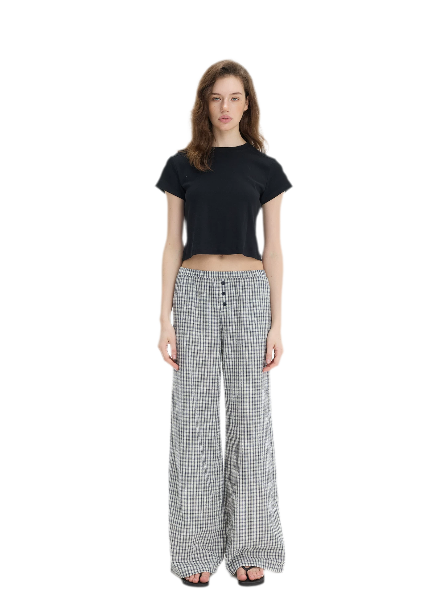 Textured Check Wide-Leg Trousers