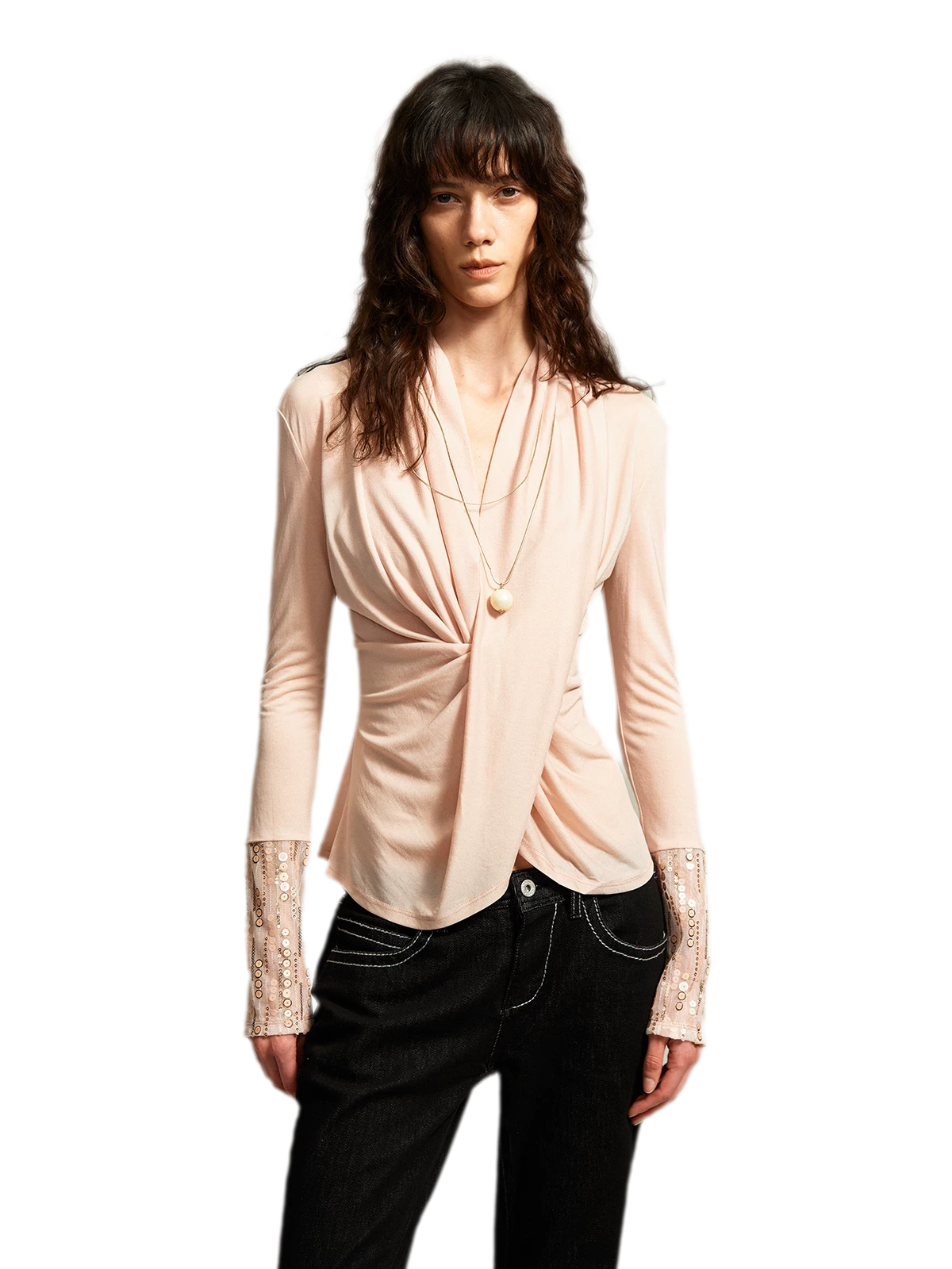 Sequin Draped Ruched Top