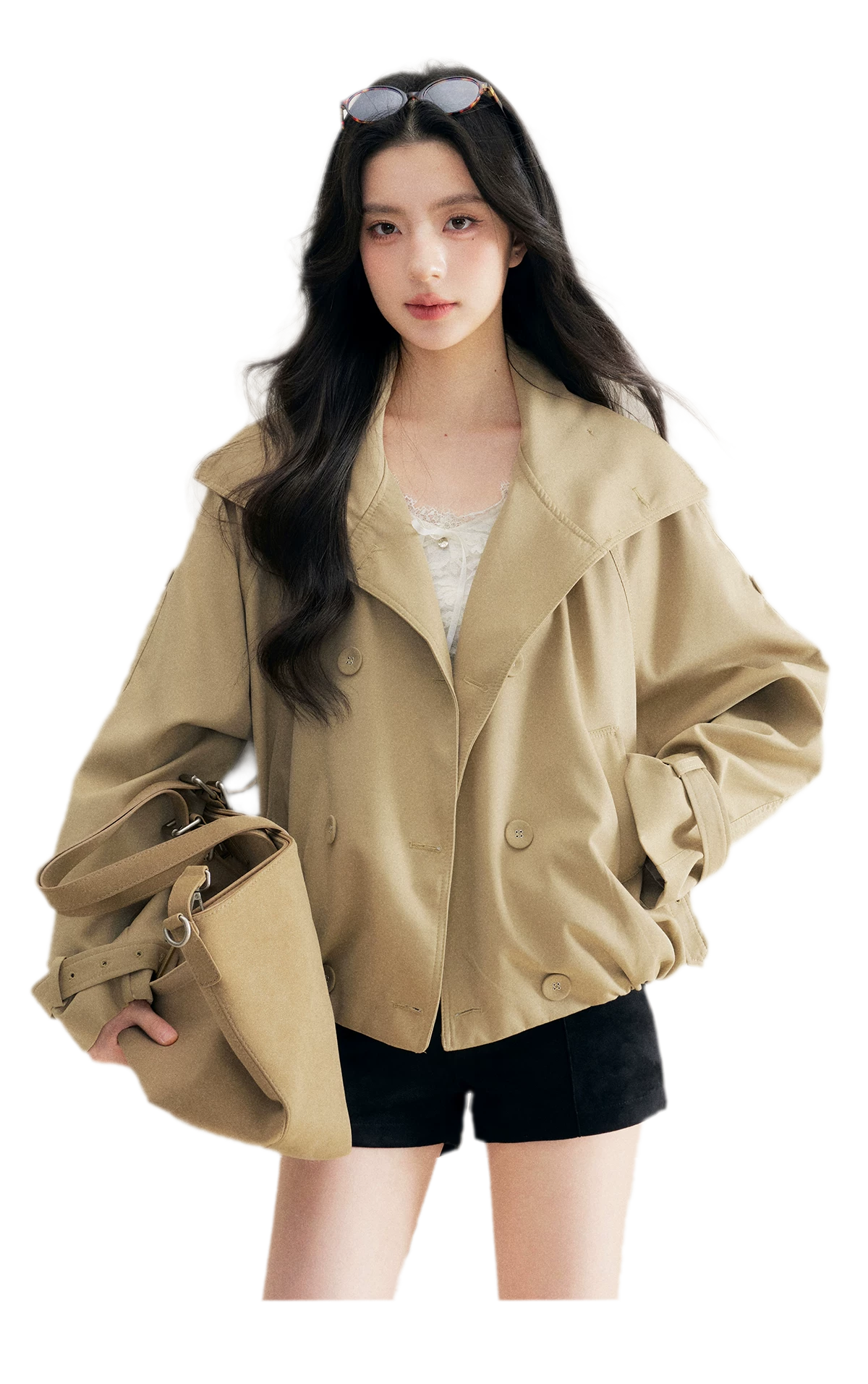 Oversized Cropped Double-Breasted Trench Coat