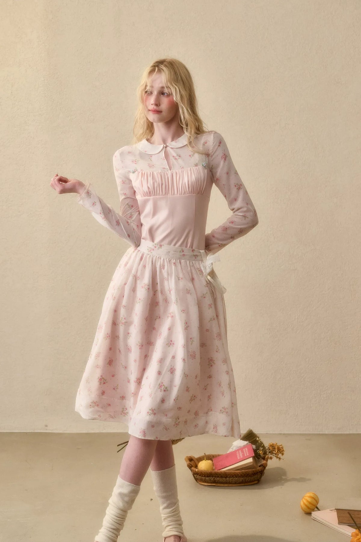 Floral Satin Peter Pan Dress