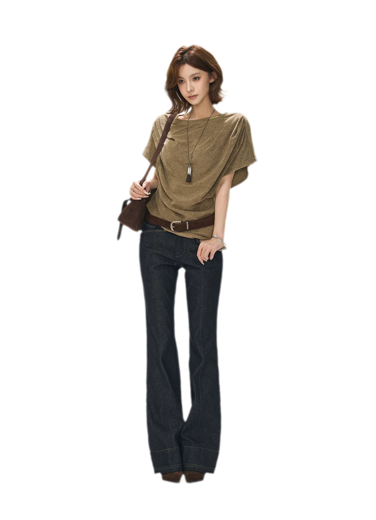 Gathered Collar Batwing Sweater