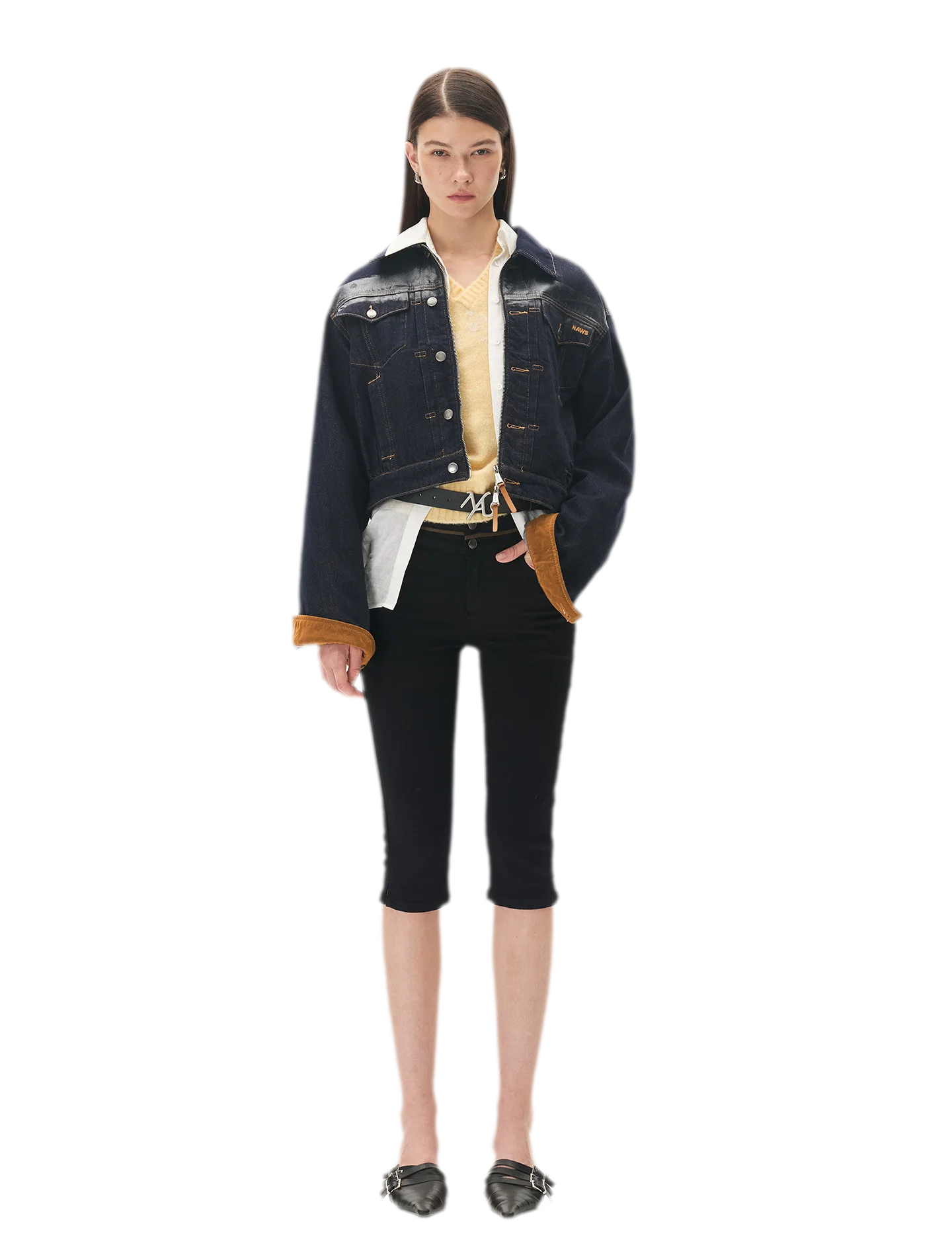 Suede-Patch Coated Denim Jacket