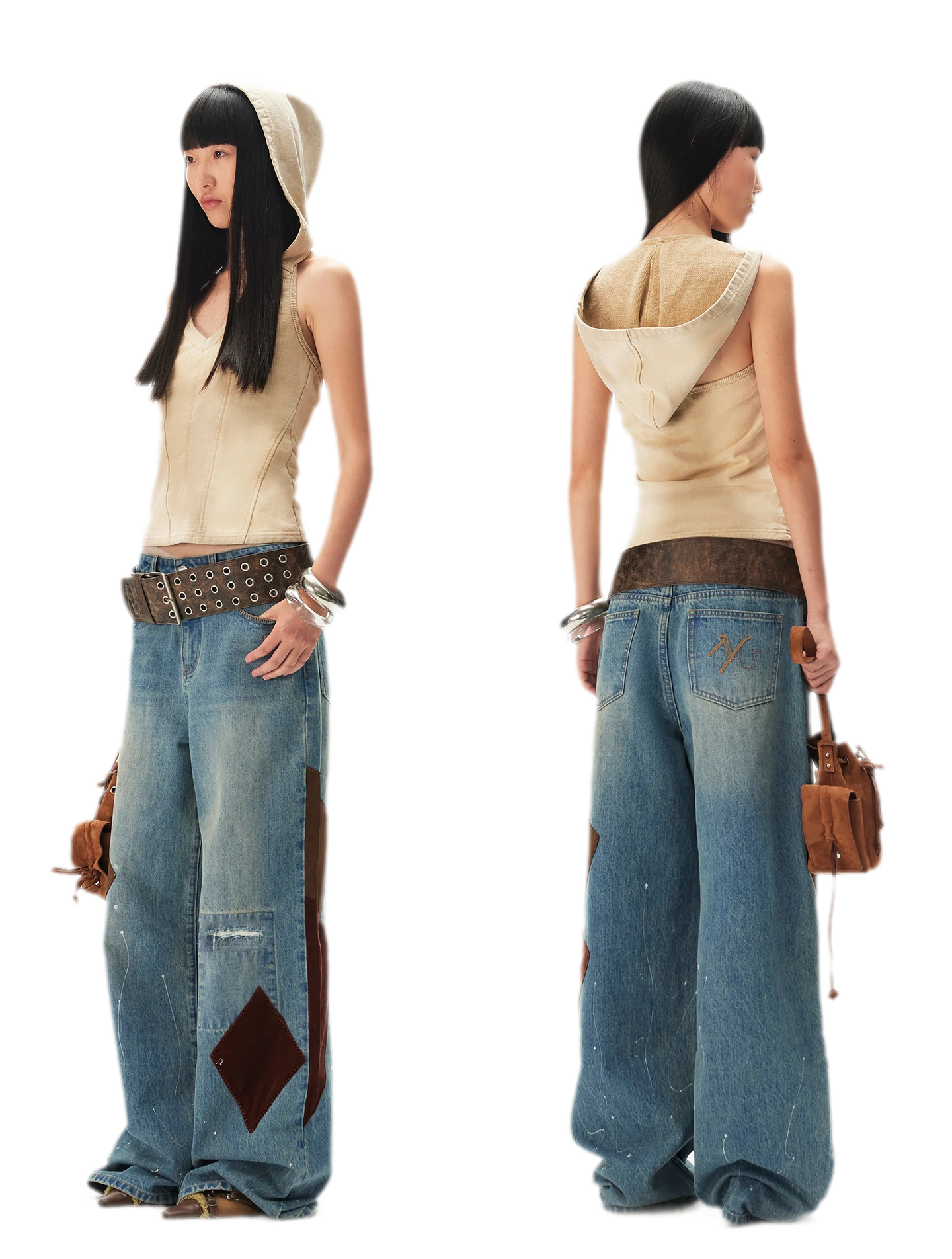 Washed Patchwork Jeans