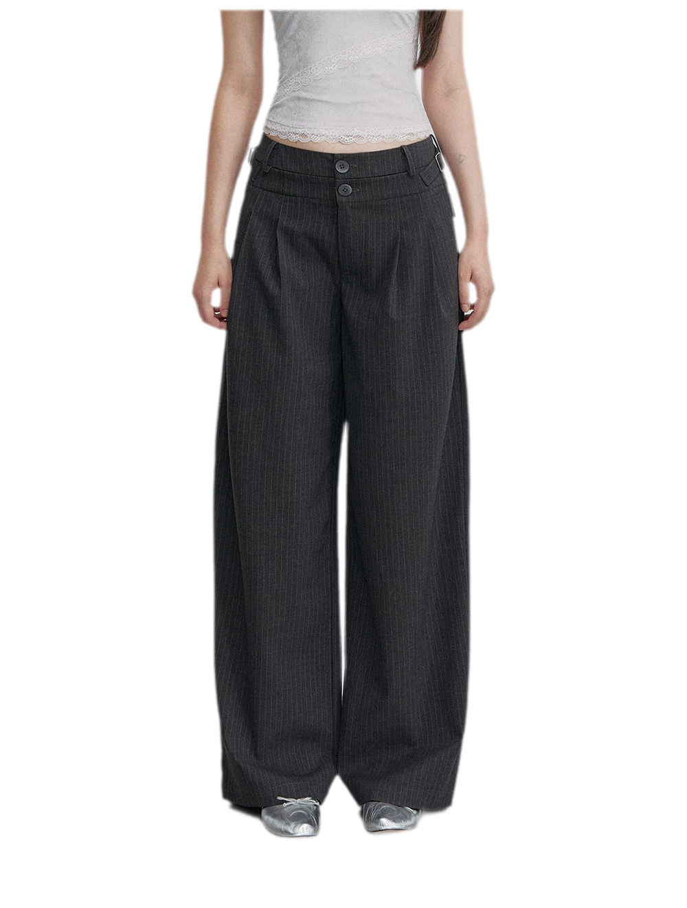 Pinstriped Pleated Wide-Leg Trousers