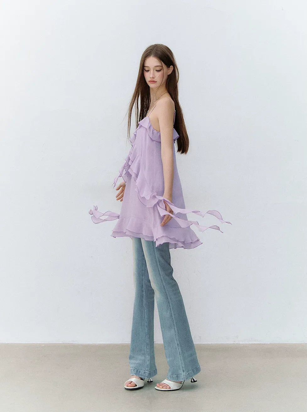Lavender Purple Chiffon Ruffle Summer Dress