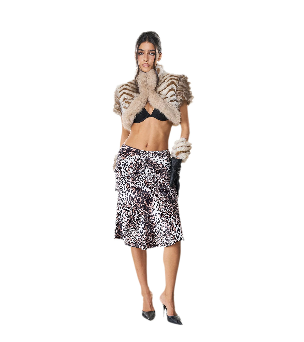 Animal Print Cropped Faux-Fur Jacket