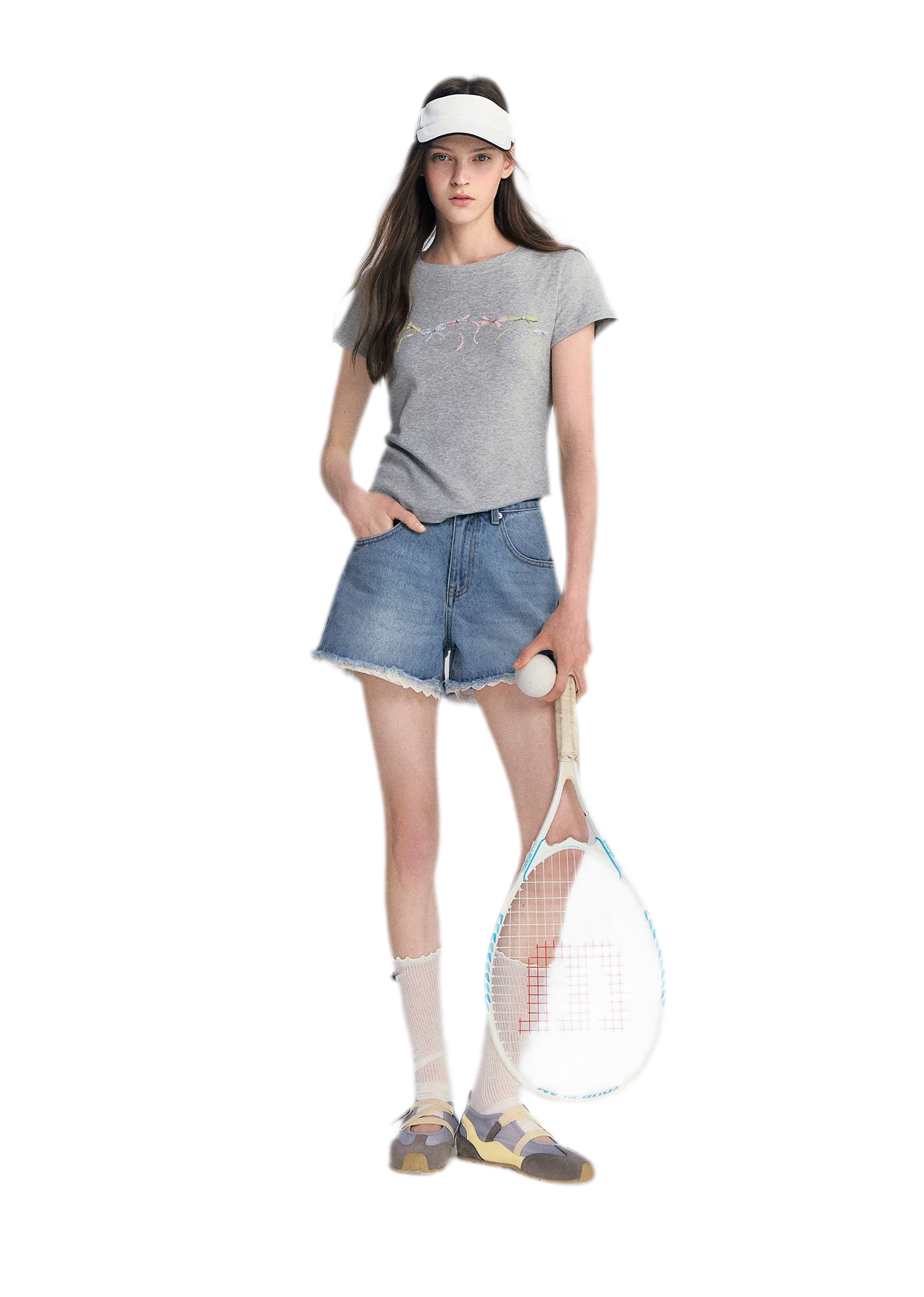 Lace Trim Washed Denim Shorts