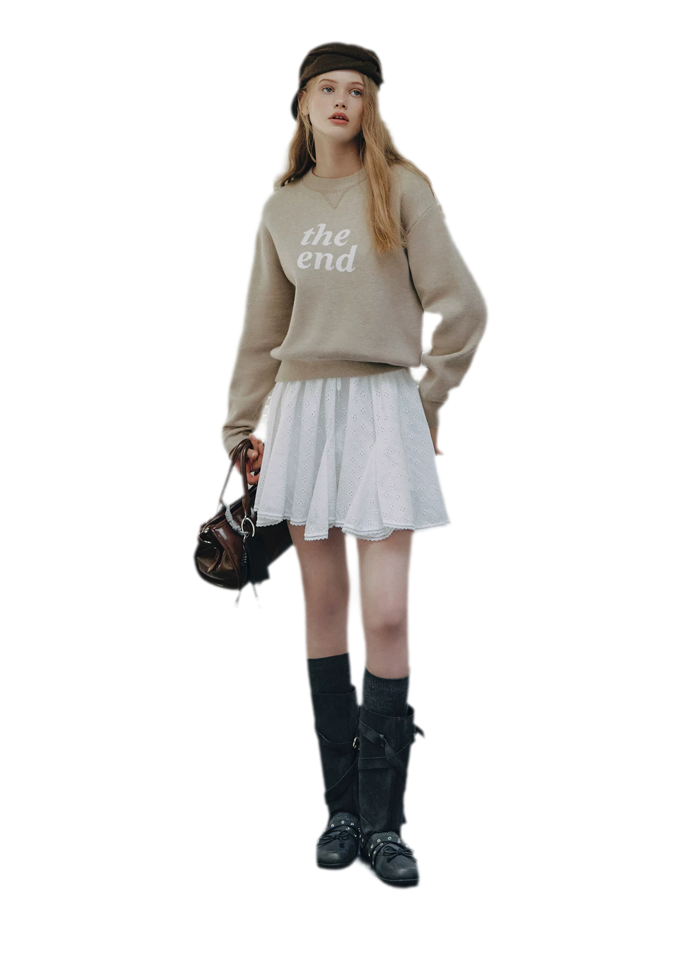 Jacquard Cropped Crewneck Sweater