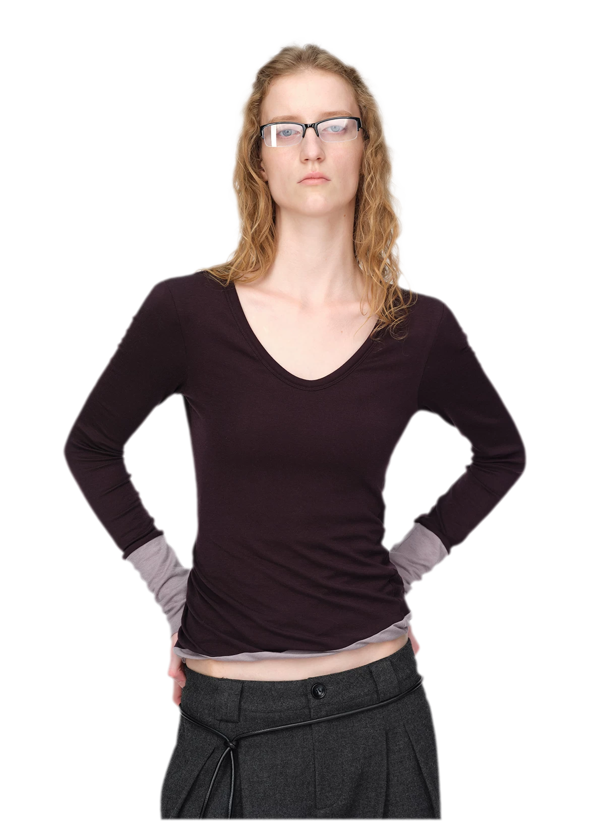 Woll-T-Shirt mit verdrehtem Color-Blocking