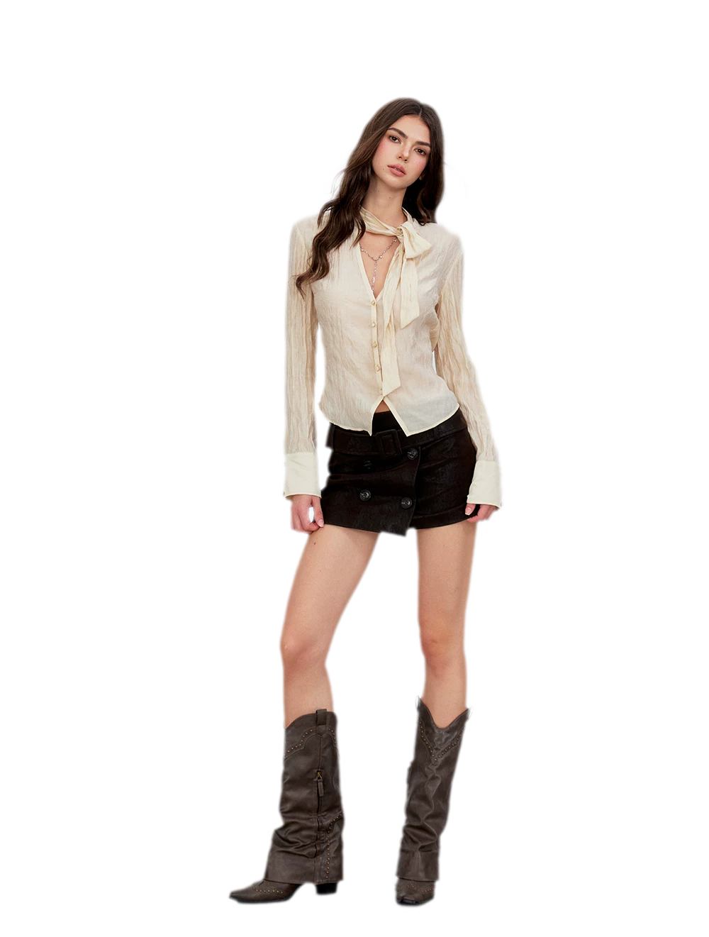 Crinkled Tie Waist Shirt