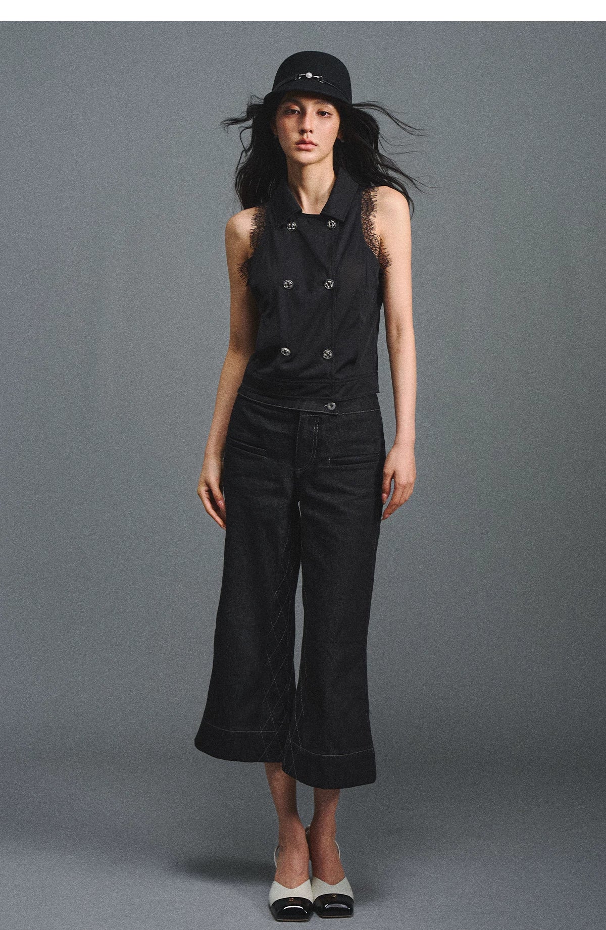 Detachable Cape Chiffon Blouse with Lace Detail