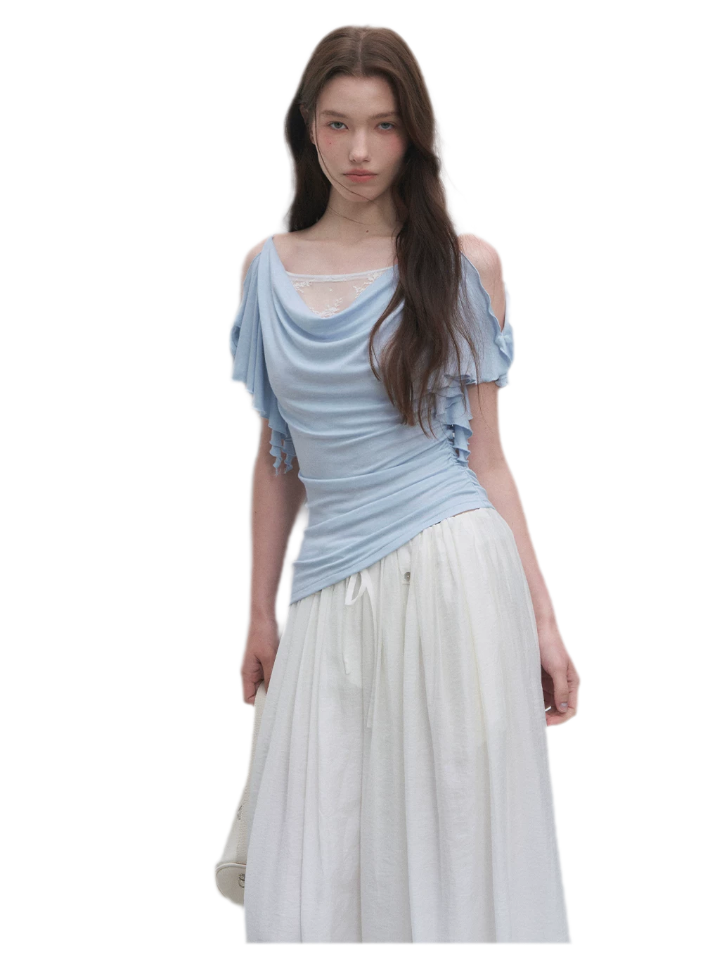 Tencel Lace Cowl Neck Top