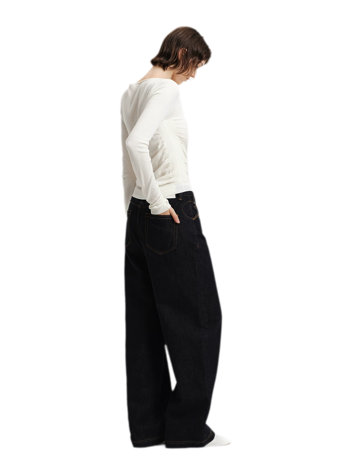 Top in maglia slim arricciato in lana