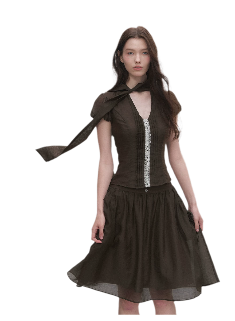 Tie-Neck Flared Skirt Set