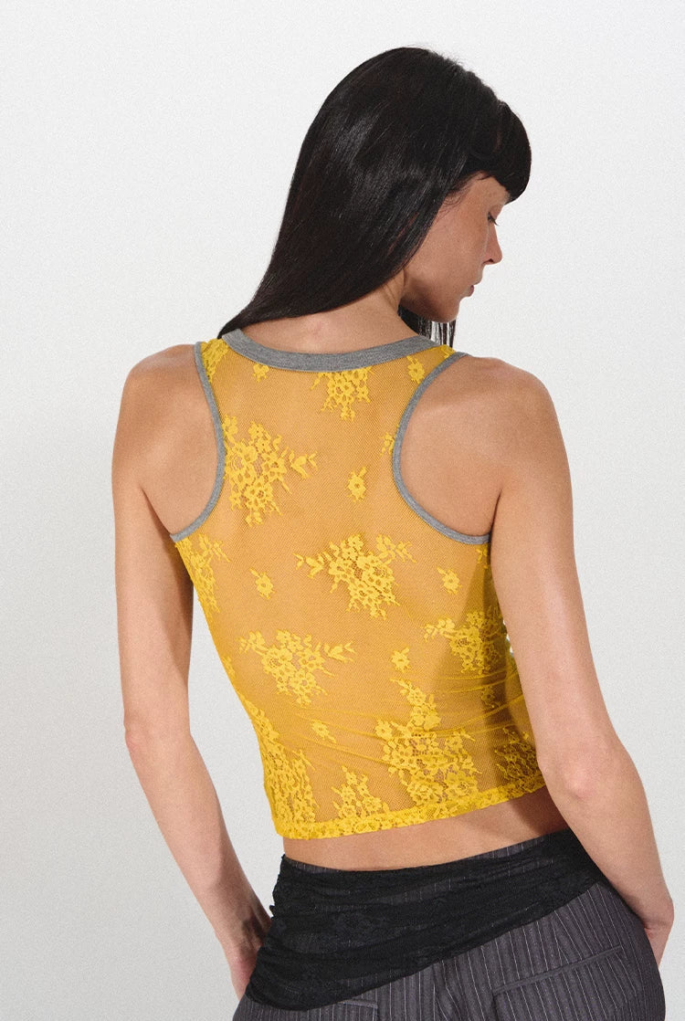 Lace Panel Slim Fit Striped Shoulder Vest Top