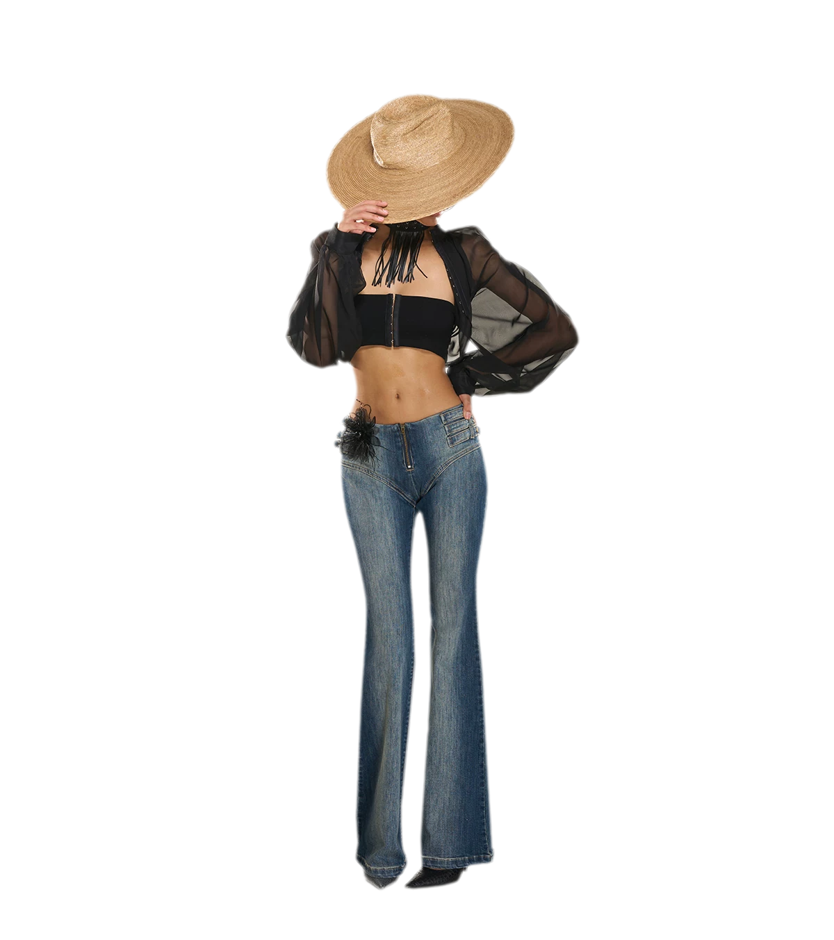 Washed Denim Multi-Belt Jeans