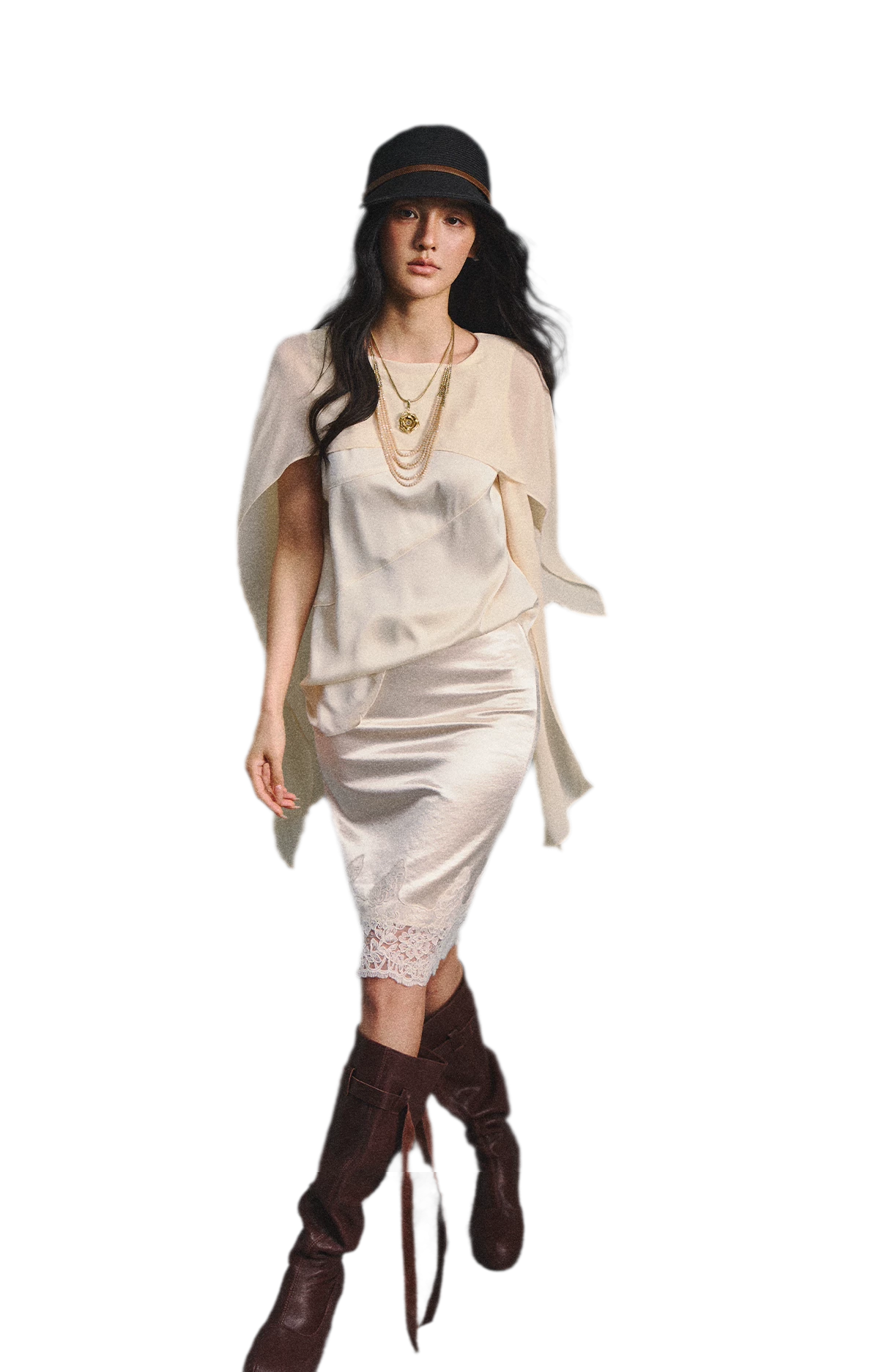 Sleeveless Satin Lace Set