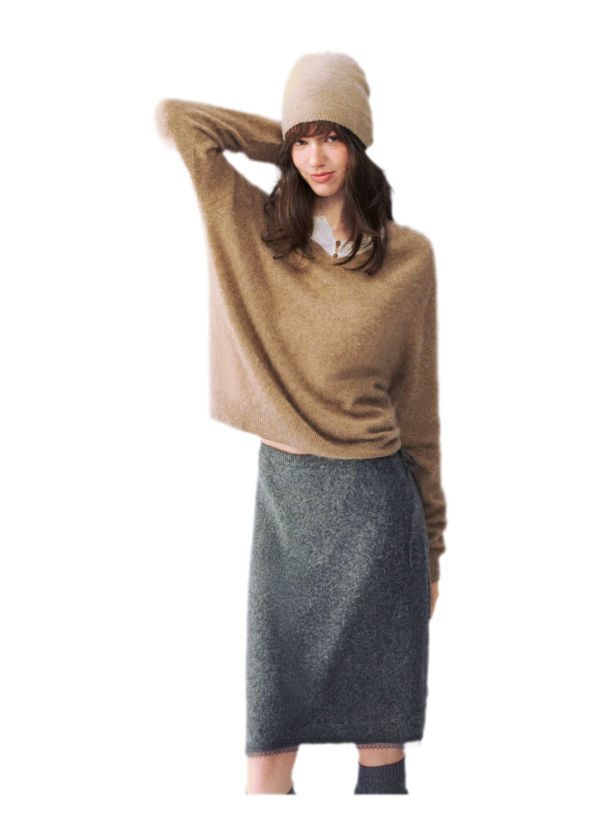Flauschiger Mohairpullover mit V-Ausschnitt