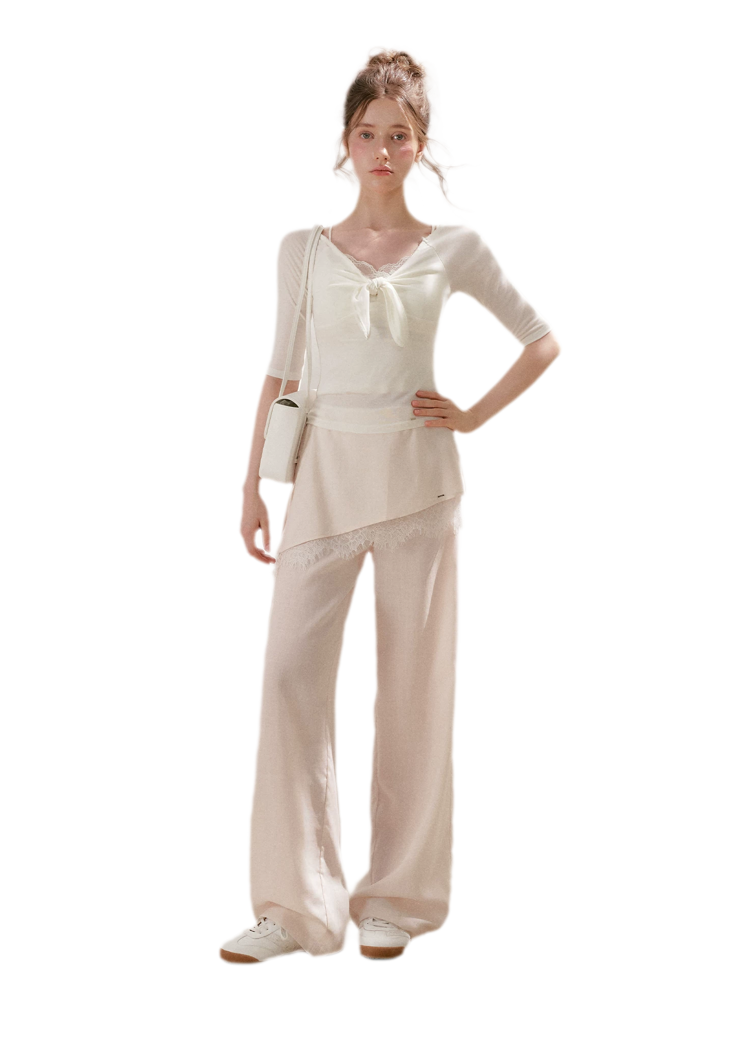 Lace Detail Casual Wide-Leg Pants