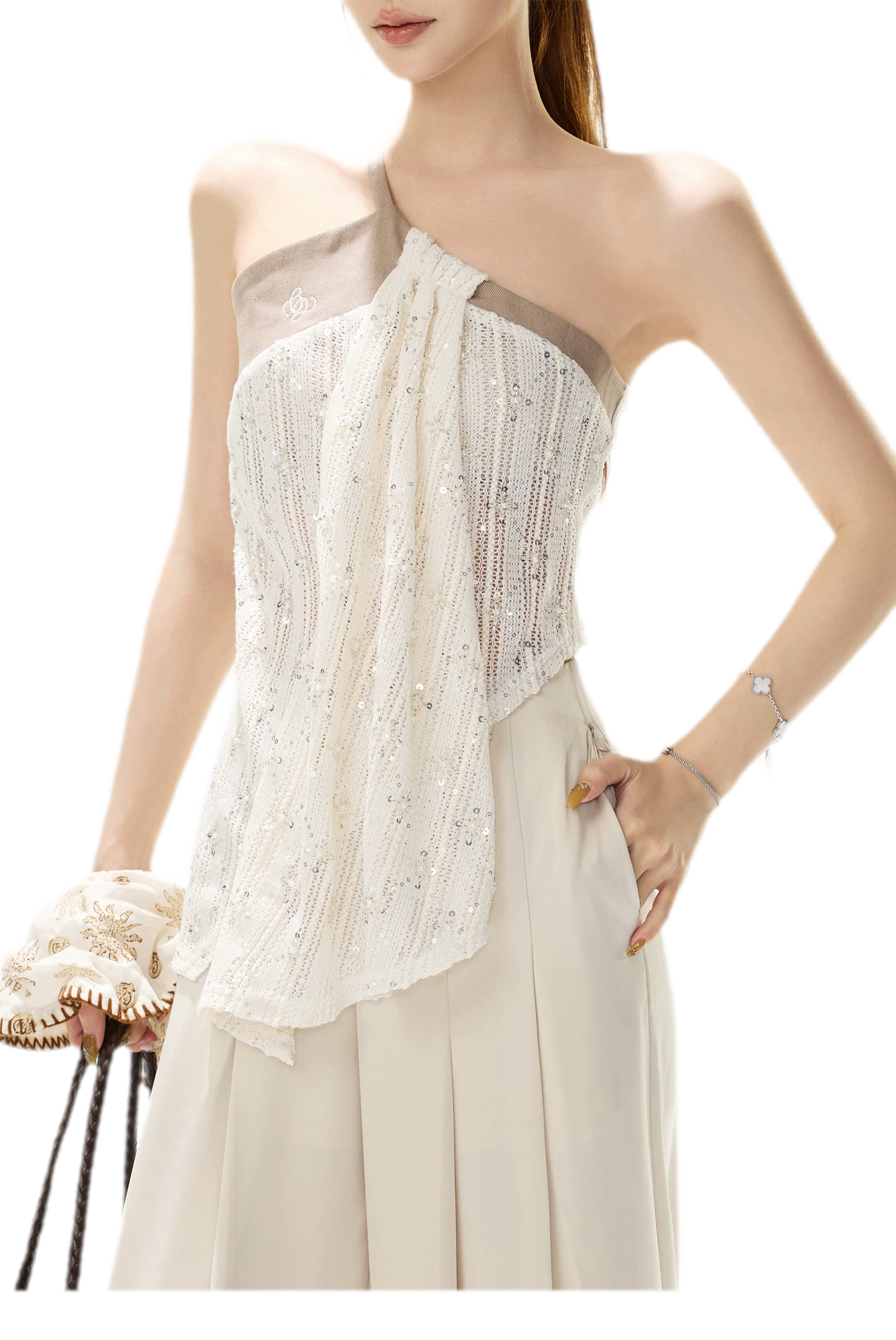 Sequined Asymmetric Knit Top