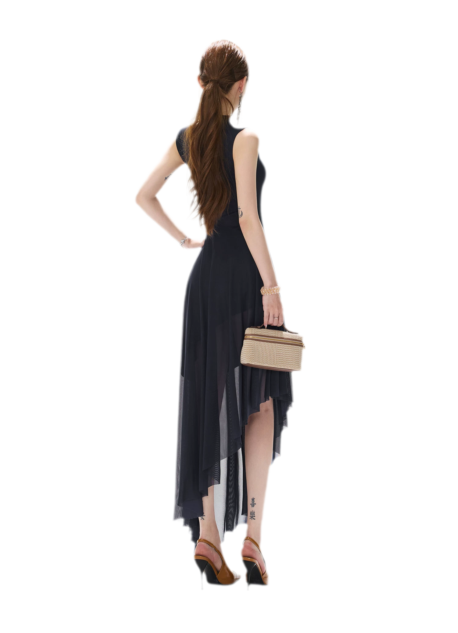 Mesh Splice Midi Dress