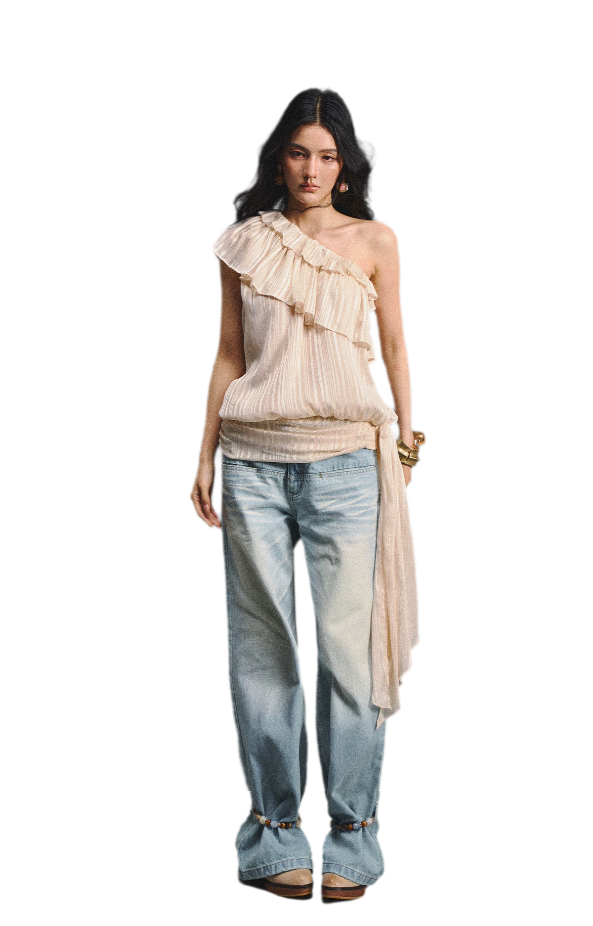 Asymmetric Ruffle Shoulder Top