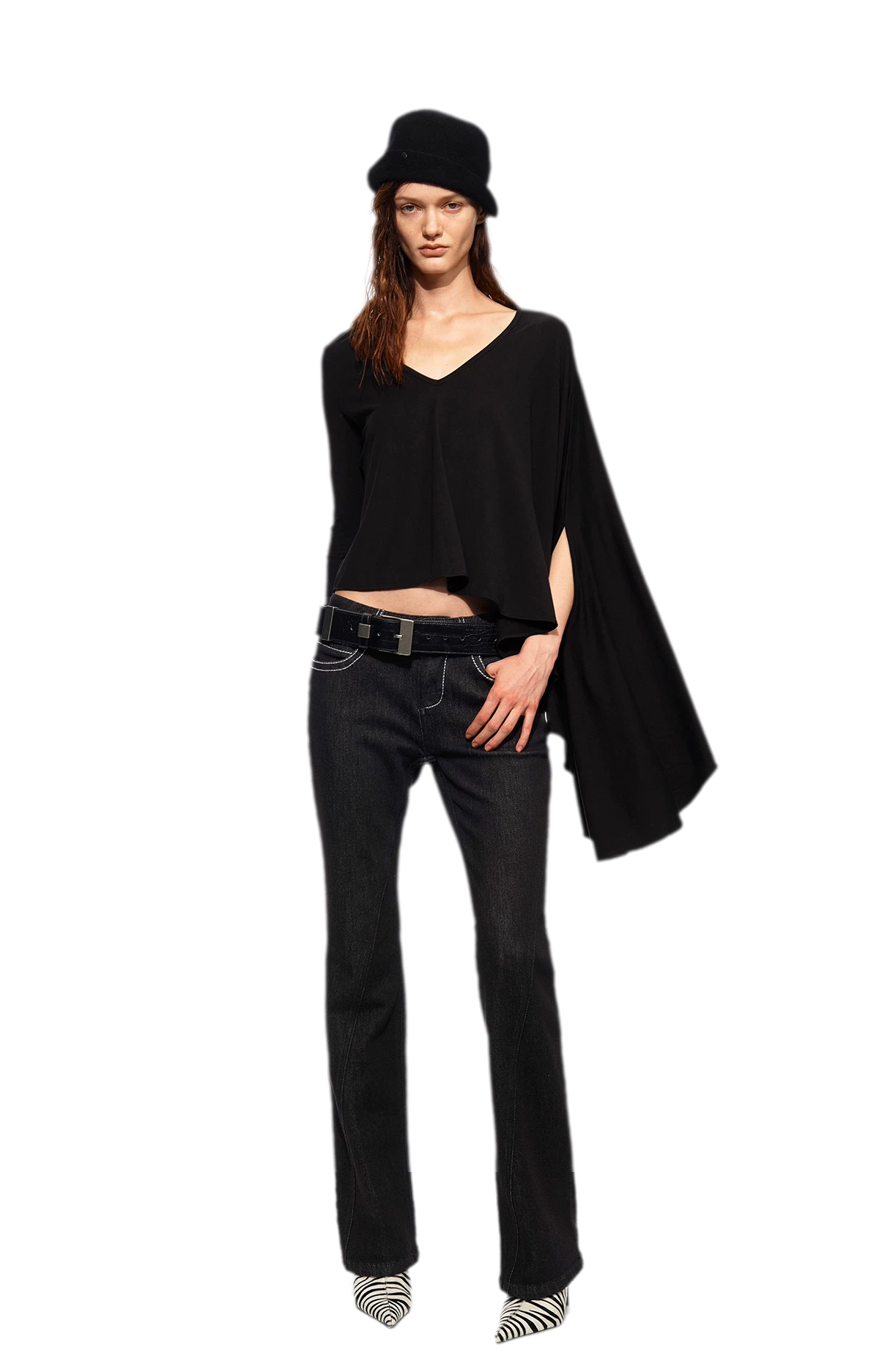 Tencel Geometric Panel Straight-Leg Jeans