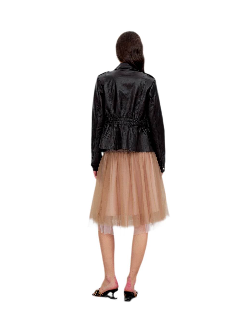 Distressed Cinched Waist PU Jacket