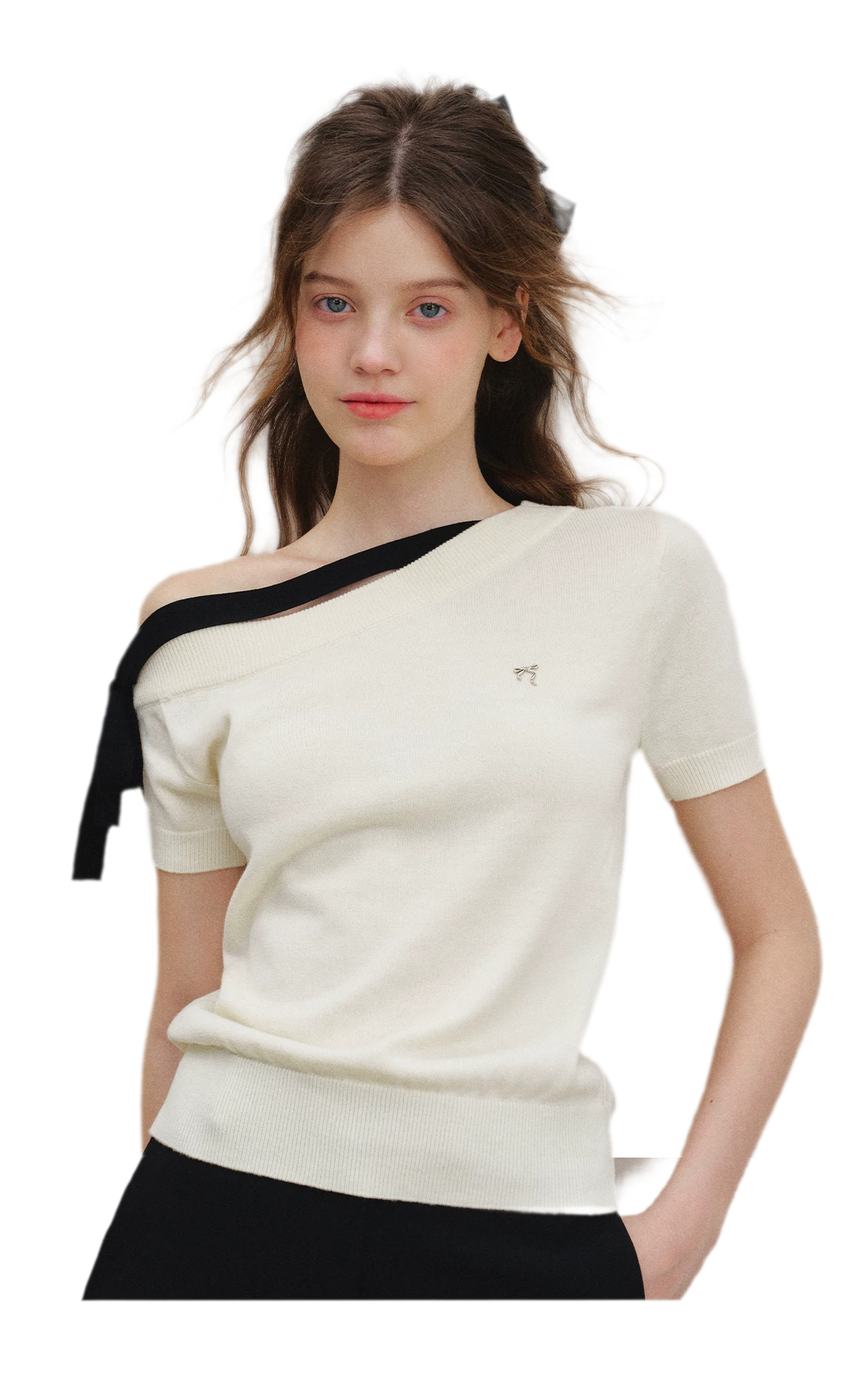 Wool Blend Bow Knit Tee