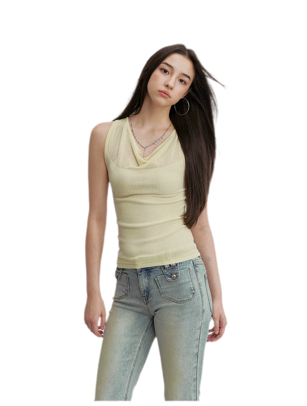 Cowl Mesh Knit Tank