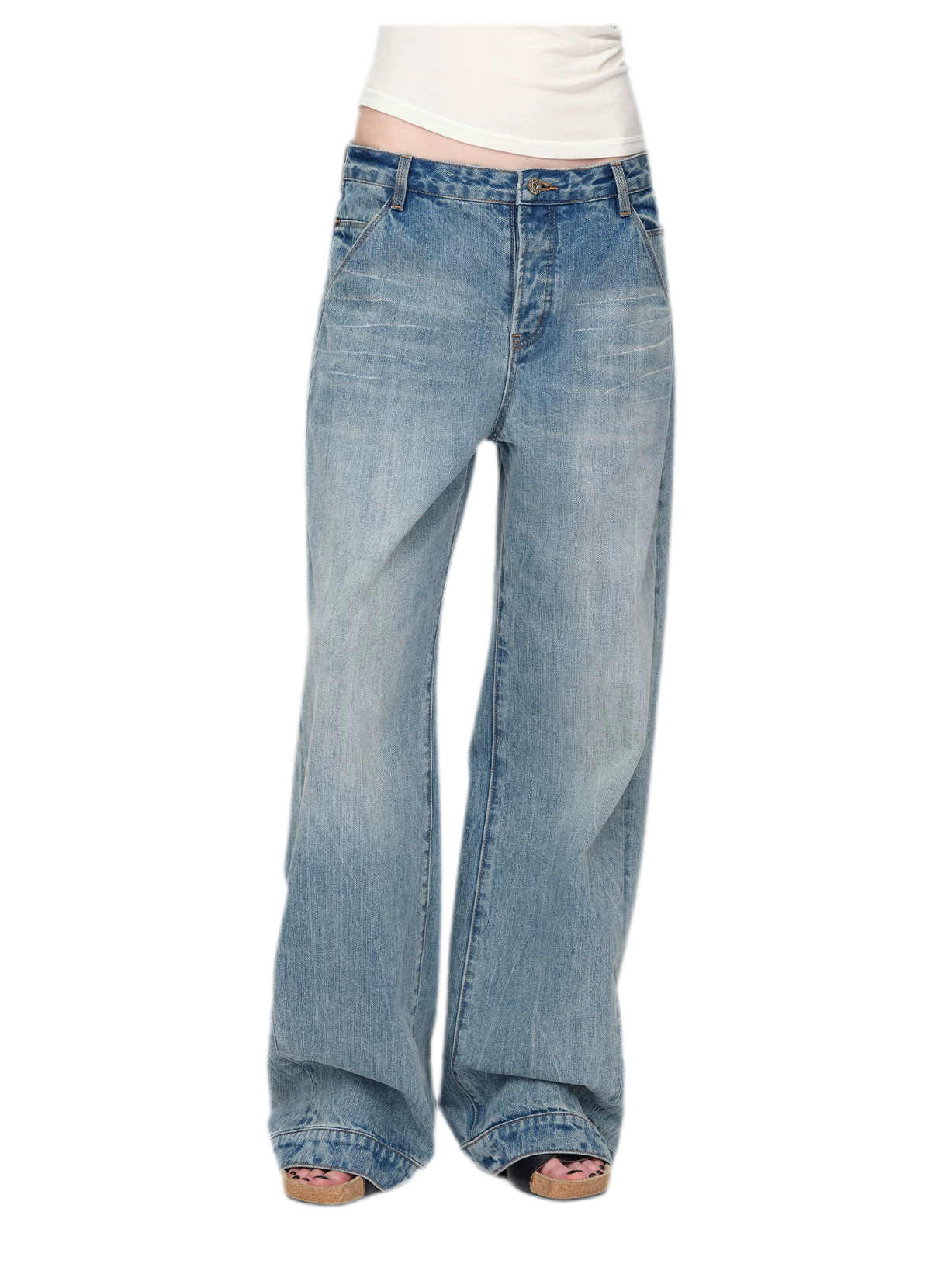 Gewassen vintage jeans met rechte pijpen