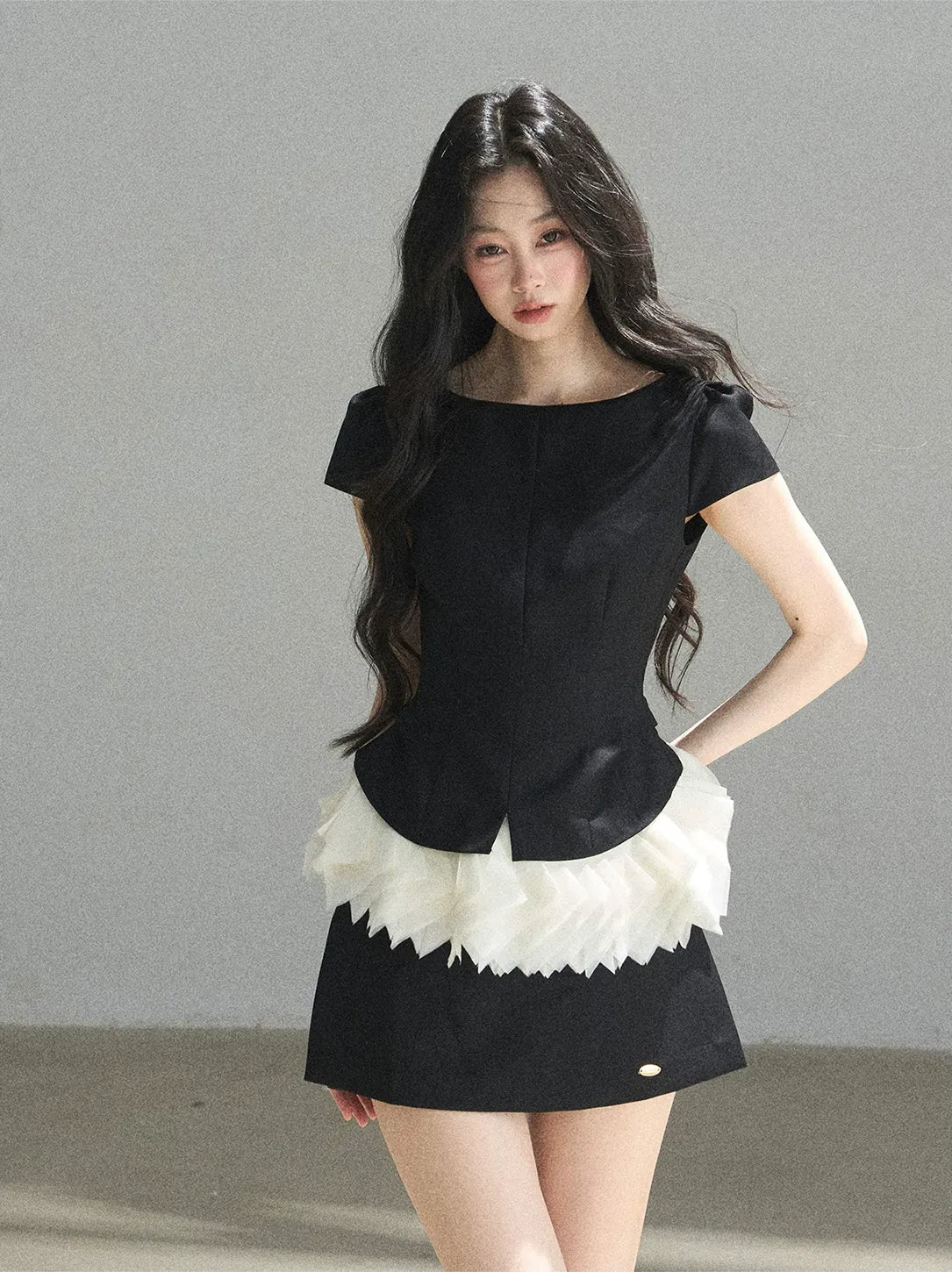 Colorblock Cropped Top Skirt Set
