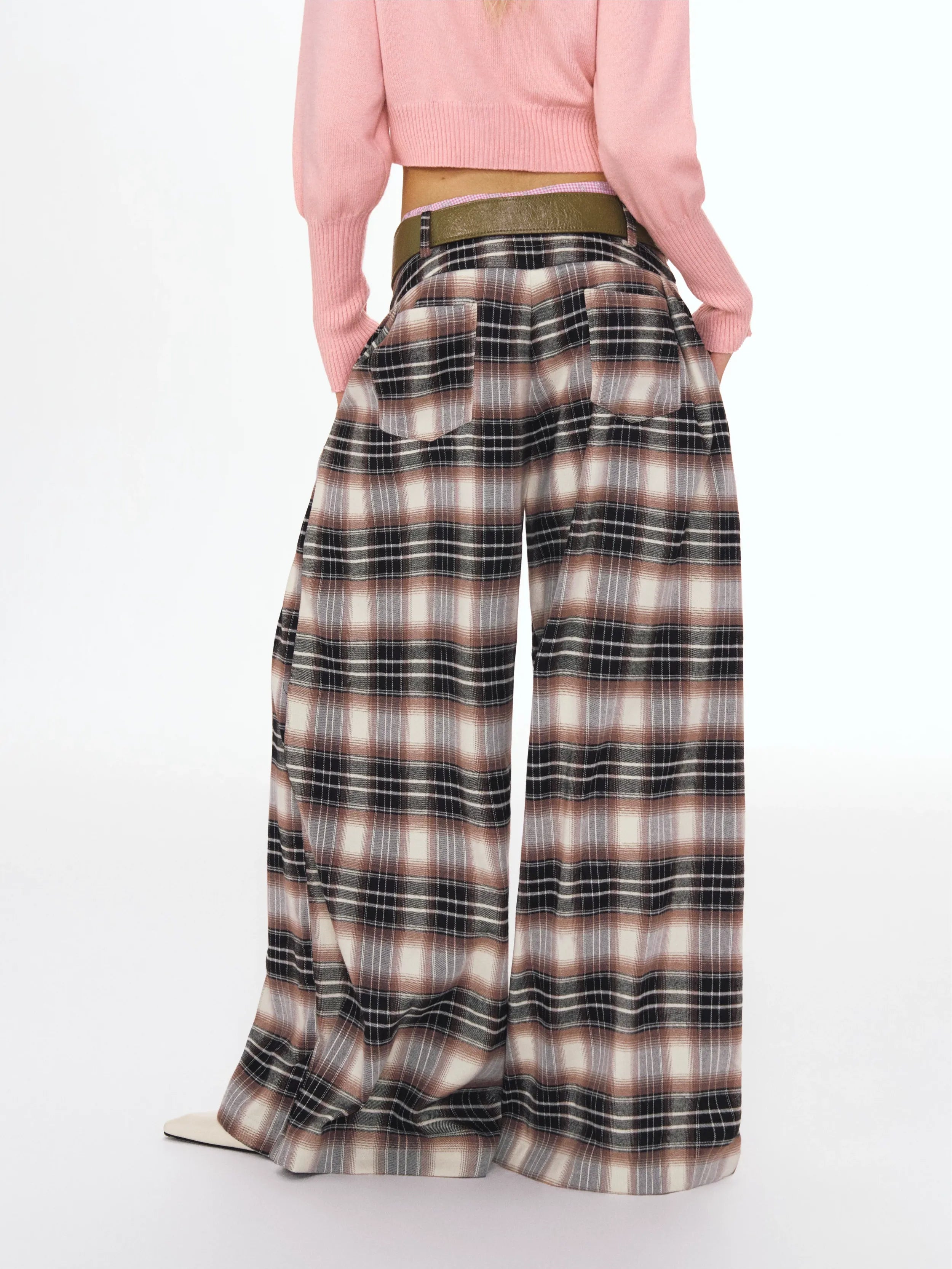 Checked Wide-Leg Pants