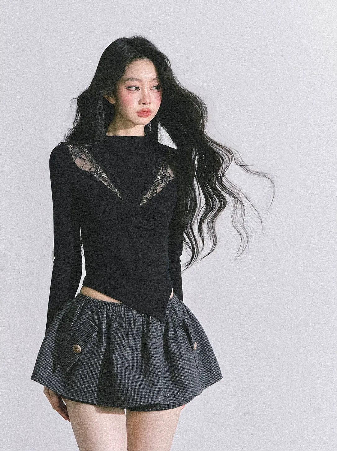 Lace Ruched Slim Fit Top