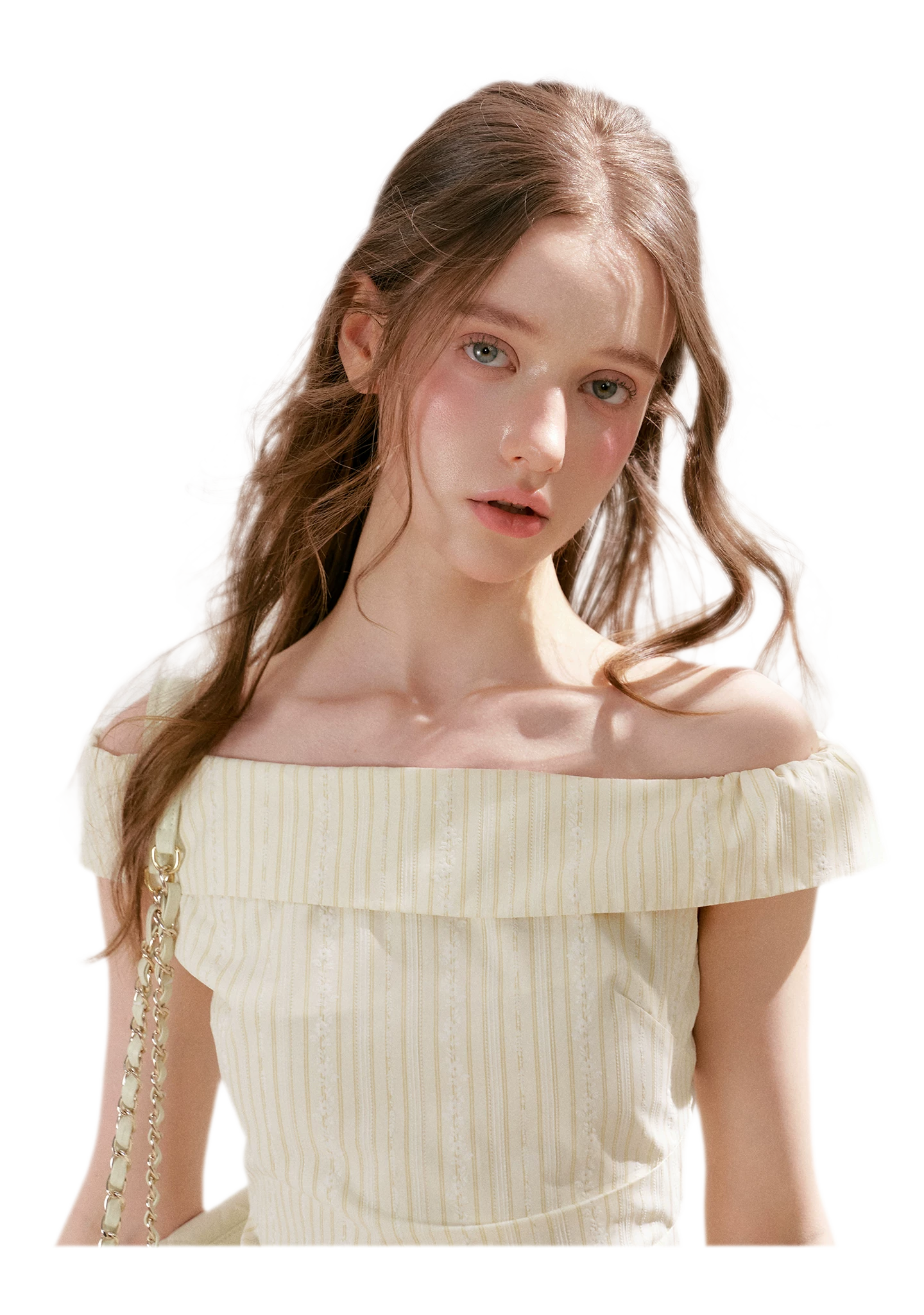 Striped Off-Shoulder Top and A-Line Skirt Set