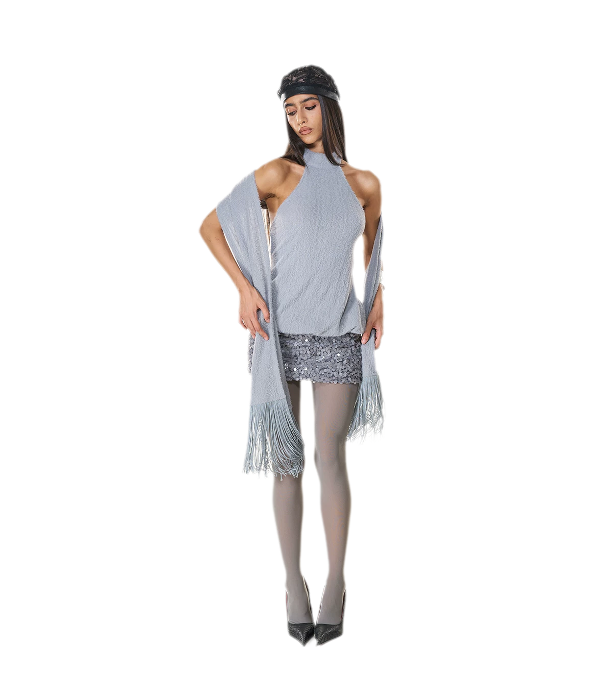 Robe pelucheuse à encolure dos nu et froncée