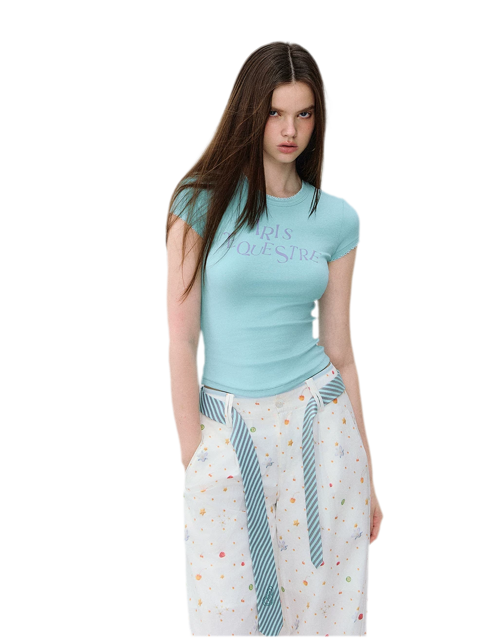 Tencel-Cotton Letter Print Slim T-Shirt