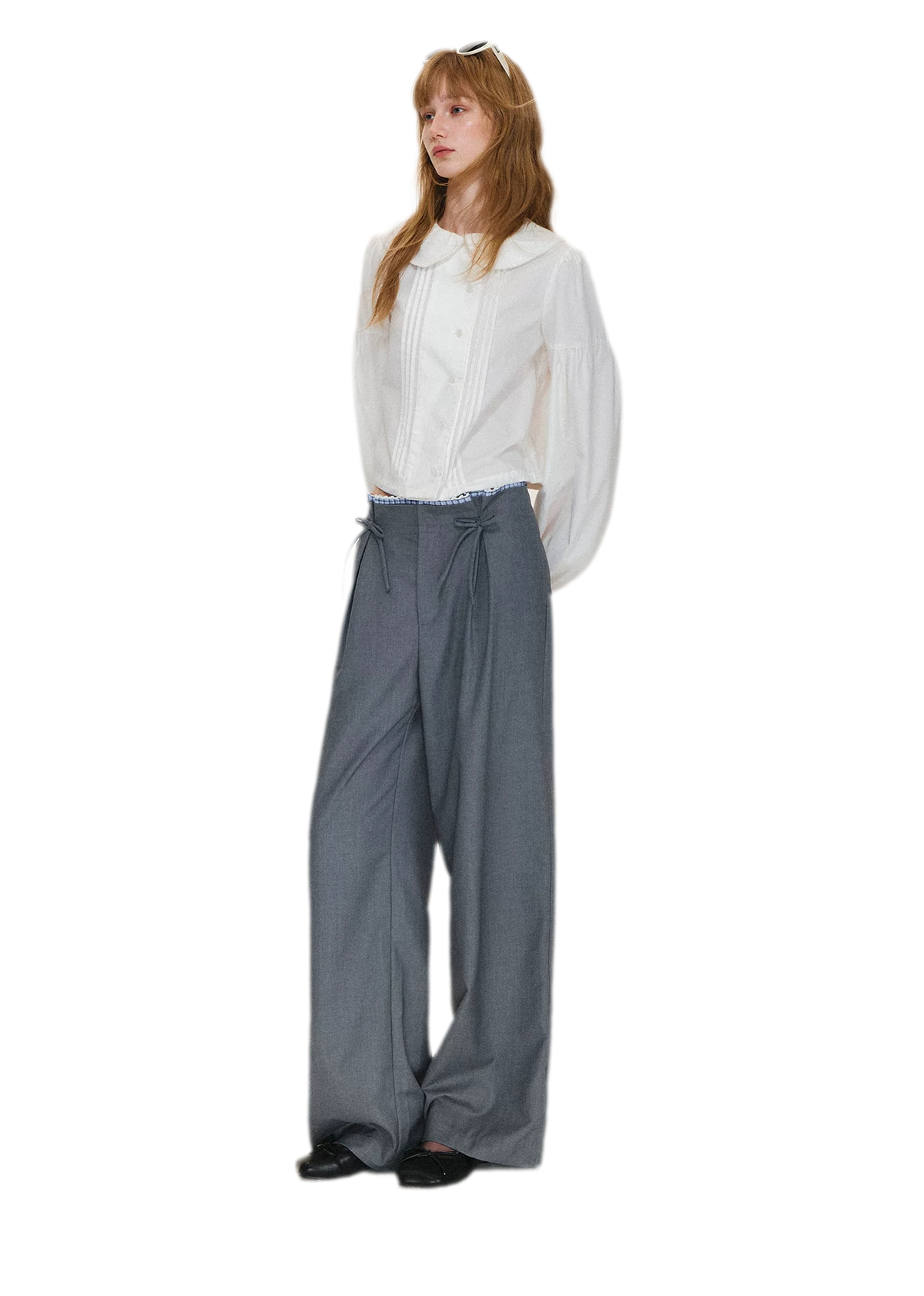 Plaid Lace Waistband Straight Pants